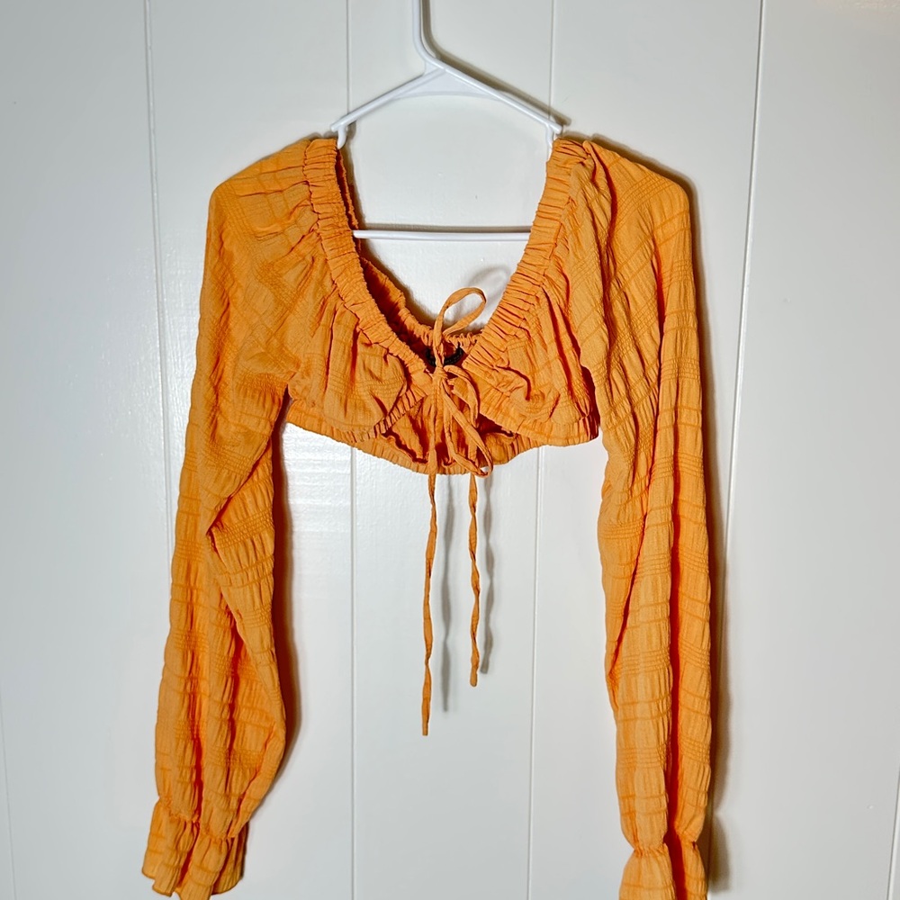 SHEIN Bright Orange Long Sleeve Crop Top